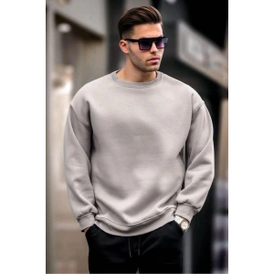 Erkek Düz Bisiklet Yaka 3 iplik Sweatshirt - Boyalı Gri