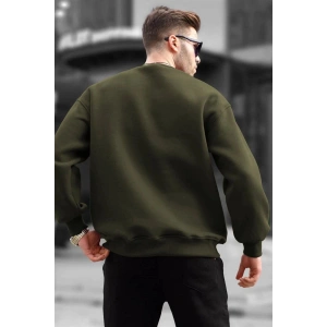 Erkek Düz Bisiklet Yaka 3 İplik  Sweatshirt - Yeşil