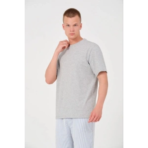 Erkek Düz Penye Tişört Bisiklet Yaka Kısa Kol Regular Fit T-Shirt - Gri