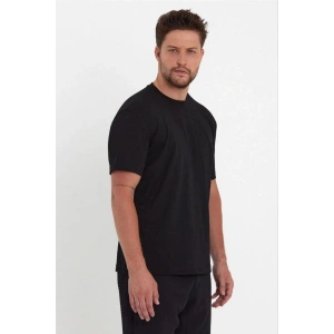 Erkek Düz Penye Tişört Bisiklet Yaka Kısa Kol Regular Fit T-Shirt - Siyah