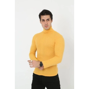 Erkek Fitilli Kaşkorse Kumaş Boğazlı Full Likralı Slimfit Body - Sarı