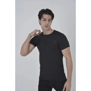 Erkek Göğüs File Aksesuarlı T-shirt - Siyah