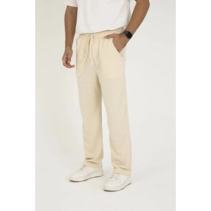 Erkek Jakar Kutu Desenli Baggy Eşofman Pantolon - Bej