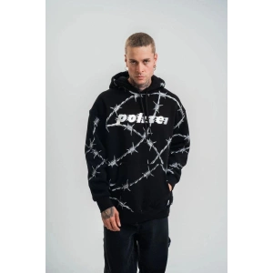 ERKEK Kapüşonlu Varak ve Pano Baskılı Hoodie  SweatShirt- Siyah