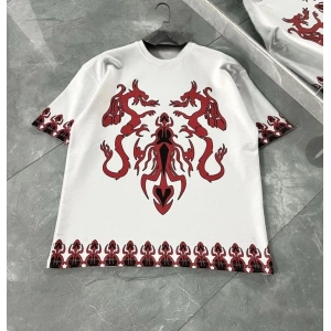 Erkek  Kısa kol Bisiklet Yaka Baskılı Oversize T-Shirt - Beyaz