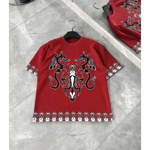 Erkek  Kısa kol Bisiklet Yaka Baskılı Oversize T-Shirt - Kırmızı