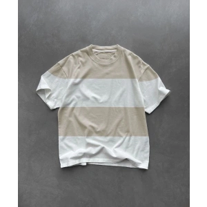 Erkek  Kısa kol  Bisiklet Yaka Parçalı T-Shirt - Bej