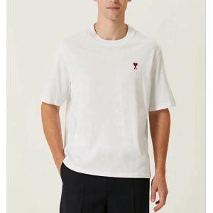 Erkek Kısa Kol Tişört Bisiklet Yaka KALP Baskılı Oversize T-Shirt - Beyaz