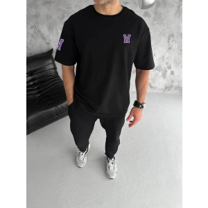 Erkek Kısa Kol Tişört Bisiklet Yaka W Wildone Baskılı T-Shirt - Siyah