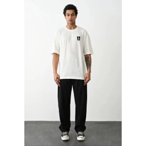Erkek Kısa Kol Yazlık Tişört Bisiklet Yaka Baskılı Oversize T-Shirt - Beyaz