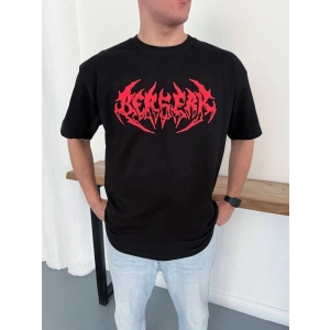 Erkek Kısa Kol Yazlık Tişört Bisiklet Yaka Baskılı Oversize T-Shirt - Siyah