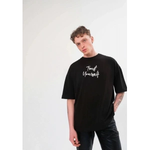 Erkek Kısa Kol Yazlık Tişört Bisiklet Yaka Baskılı Oversize T-Shirt -  Siyah