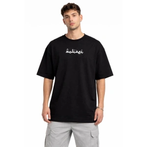 Erkek Kısa Kol Yazlık Tişört Bisiklet Yaka Baskılı Oversize T-Shirt - Siyah