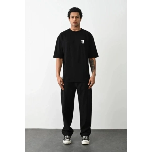 Erkek Kısa Kol Yazlık Tişört Bisiklet Yaka Baskılı Oversize T-Shirt - Siyah