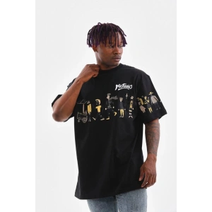 Erkek Kısa Kol Yazlık Tişört Bisiklet Yaka Baskılı Oversize T-Shirt - Siyah
