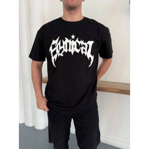 Erkek Kısa Kol Yazlık Tişört Bisiklet Yaka Baskılı Oversize T-Shirt - Siyah