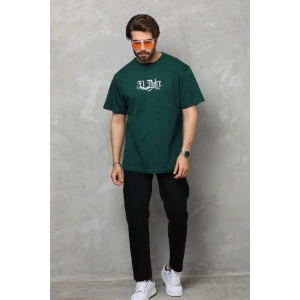 Erkek Kısa Kol Yazlık Tişört Bisiklet Yaka Baskılı Oversize T-Shirt - Yeşil