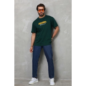 Erkek Kısa Kol Yazlık Tişört Bisiklet Yaka Baskılı Oversize T-Shirt - Yeşil