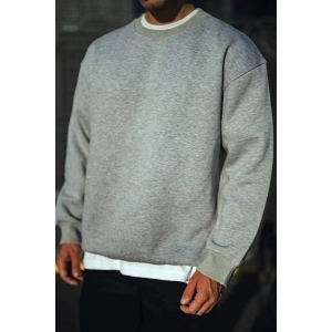 Erkek Kışlık Bisiklet Yaka 3 İplik Basic SweatShirt - Gri