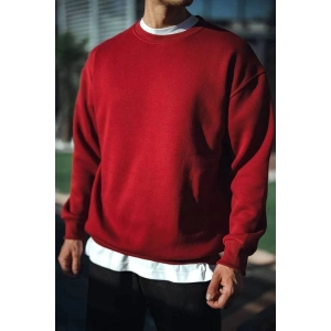 Erkek Kışlık Bisiklet Yaka Üç İplik Basic SweatShirt - Bordo