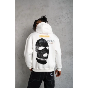 Erkek Maske Baskılı 3 iplik pamuklu Kapüşonlu Sweatshirt hoodie - Beyaz
