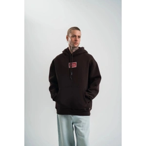 Erkek Nakışlı Kapüşonlu Oversize 3 İplik Pamuklu SweatShirt Hoodie - Siyah