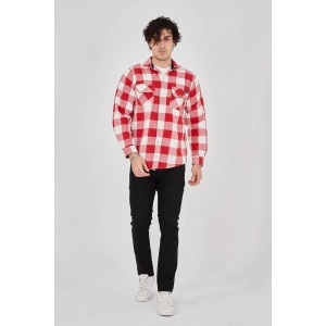 Erkek Oduncu Gömlek Uzun Kollu Şardonlu Kareli Desen Regular Fit Manşetli Çift - Pembe