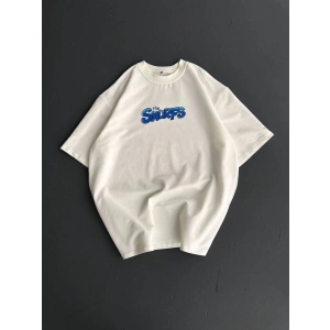 Erkek Ön ve Arka Baskılı T-Shirt Kısa Kol Bisiklet Yaka Regular Fit Tişört -  Beyaz