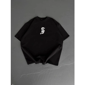 Erkek Ön ve Arka Baskılı T-Shirt Kısa Kol Bisiklet Yaka Regular Fit Tişört - Siyah