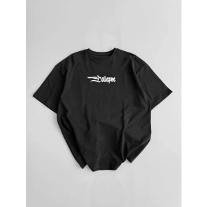 Erkek Ön ve Arka Baskılı T-Shirt Kısa Kol Bisiklet Yaka Regular Fit Tişört - Siyah