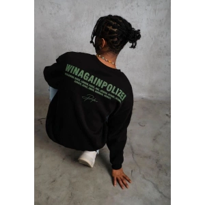 Erkek Oversize Sweatshirt Ön ve Sırt Baskılı 3 İplik Pamuklu - Siyah