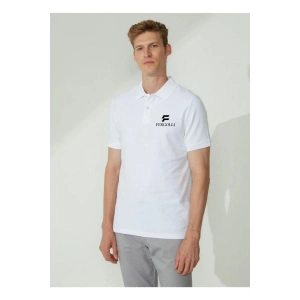 Erkek Pike Polo Yaka Tişört Düğmeli Baskılı T-Shirt - Beyaz