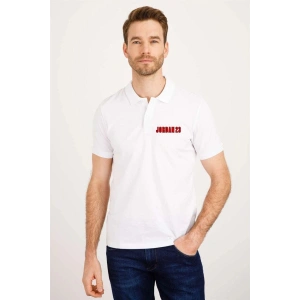 Erkek Pike Polo Yaka Tişört Düğmeli Baskılı T-Shirt - Beyaz