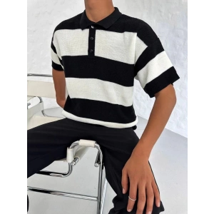 Erkek Polo Yaka Düğmeli Triko T-Shirt - Siyah