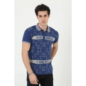 Erkek Polo Yaka tişört Slim Fit Baskılı Kısa kol T-Shirt - Mavi