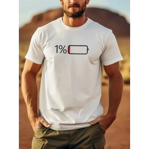 Erkek Sarj %1 Baskılı T-Shirt Kısa Kol Bisiklet Yaka Regular Fit Tişört - Beyaz