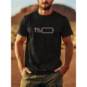 Erkek Sarj %1 Baskılı T-Shirt Kısa Kol Bisiklet Yaka Regular Fit Tişört - - Siyah