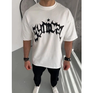 ERKEK Tişört Bisiklet Yaka Baskılı Kısa kol T-Shirt - Beyaz