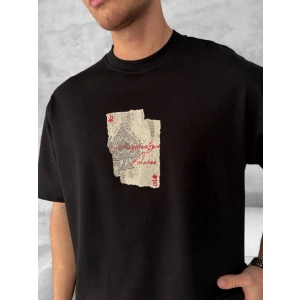 ERKEK Tişört Kısa Kol Ön ve Arka Baskılı Oversize Bisiklet Yaka T-shirt - Siyah