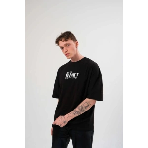Erkek Tişört Yazlık Bisiklet Yaka Baskılı Kısa kol T-Shirt - Siyah