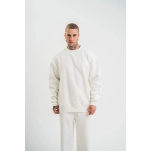 Erkek Uzun Kol Bisiklet Yaka 3 iplik Pamuklu Kışlık SweatShirt  - Beyaz