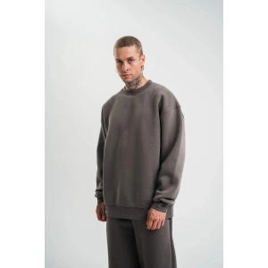 Erkek Uzun Kol Bisiklet Yaka 3 iplik Pamuklu Kışlık SweatShirt  - Füme