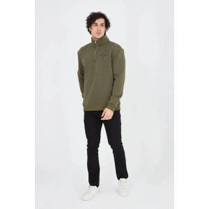 Erkek Yarım Fermuarlı Baskılı 3 iplik pamuklu sweatshirt - Yeşil