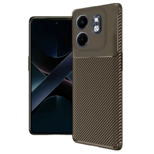 İnfinix Smart 9 Kılıf Auto Focus Karbon Kapak - Kahverengi