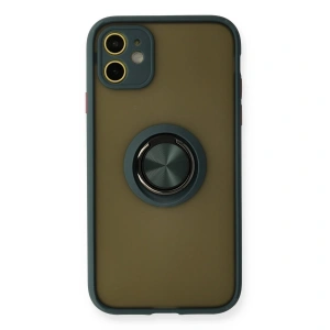 İphone 11 Kılıf Montreal Yüzüklü Silikon Kapak - Yeşil