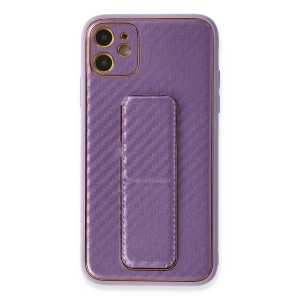 İphone 12 Kılıf Coco Karbon Standlı Kapak - Mor