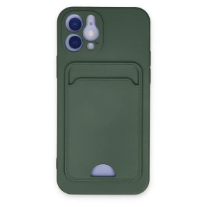 İphone 12 Kılıf Kelvin Kartvizitli Silikon - Koyu Yeşil