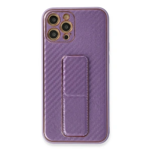 İphone 12 Pro Kılıf Coco Karbon Standlı Kapak - Mor