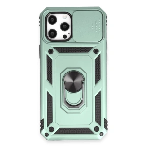 İphone 12 Pro Max Kılıf Pars Lens Yüzüklü Silikon - Yeşil