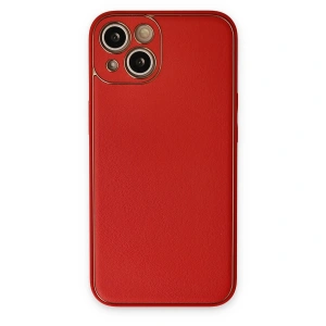 İphone 14 Plus Kılıf Coco Deri Silikon Kapak - Kırmızı